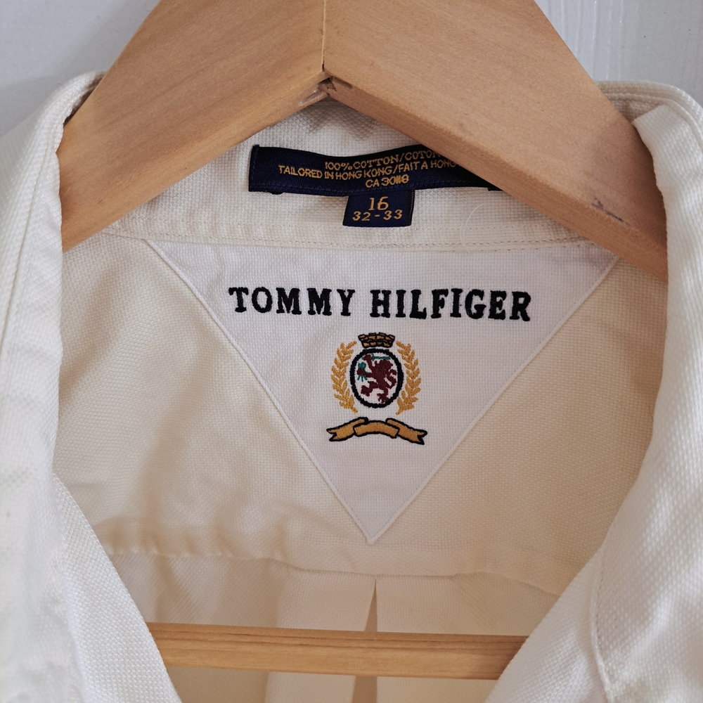 Tommy Hilfiger Cream White All Cotton Men's Shirt Size 16 32/33